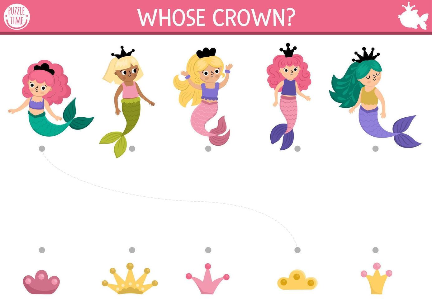 Mermaids with crowns in a fun puzzle vector