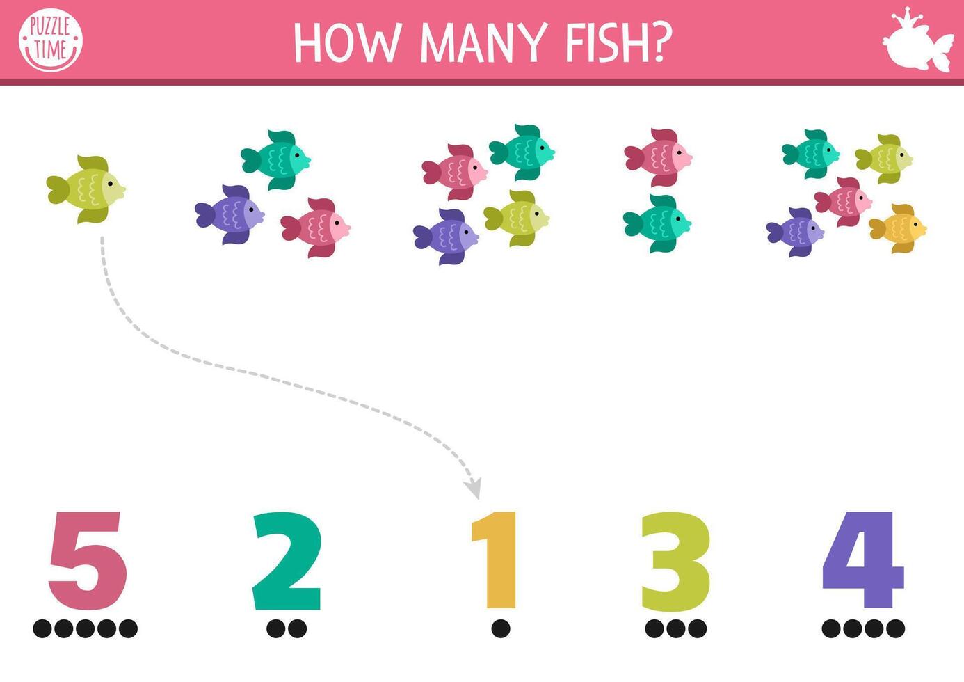 Colorful fish counting puzzle vector