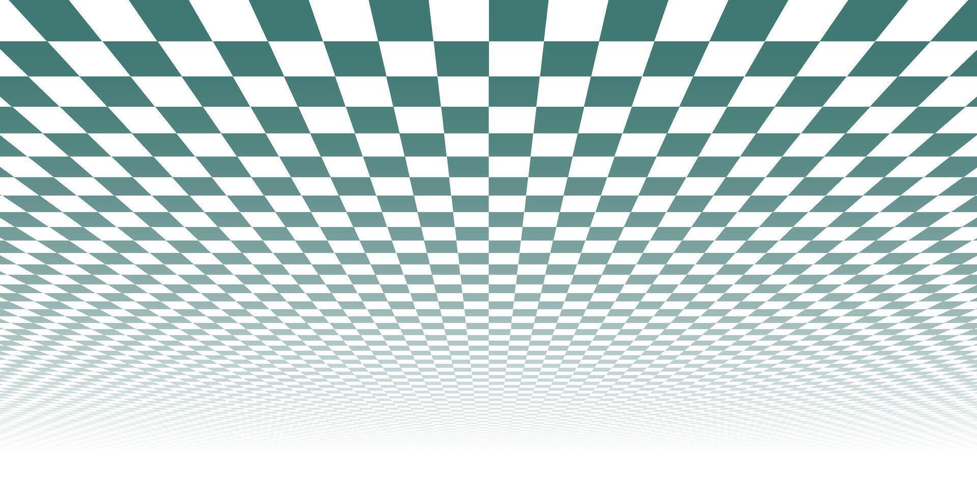 Abstract geometric mosaic chess background with perspective. Squared tile floor infinity futuristic copy space. Turquoise wall print vector