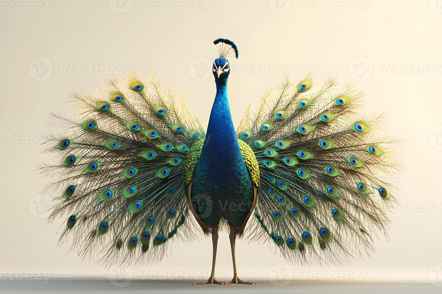Majestic Peacock Displaying Colorful Feathers in Full Fan photo
