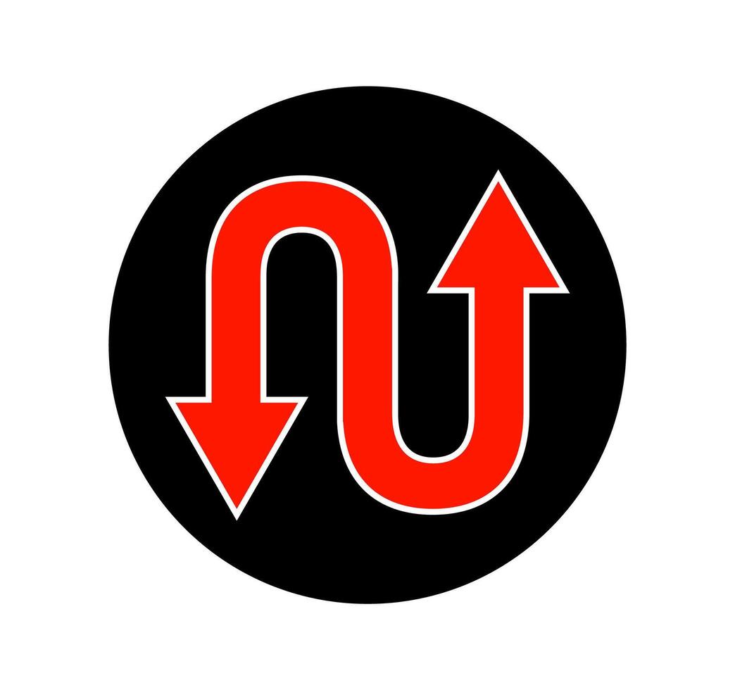 Curvy Up and Down Red Arrows Inside Black Circle Directional Symbol vector