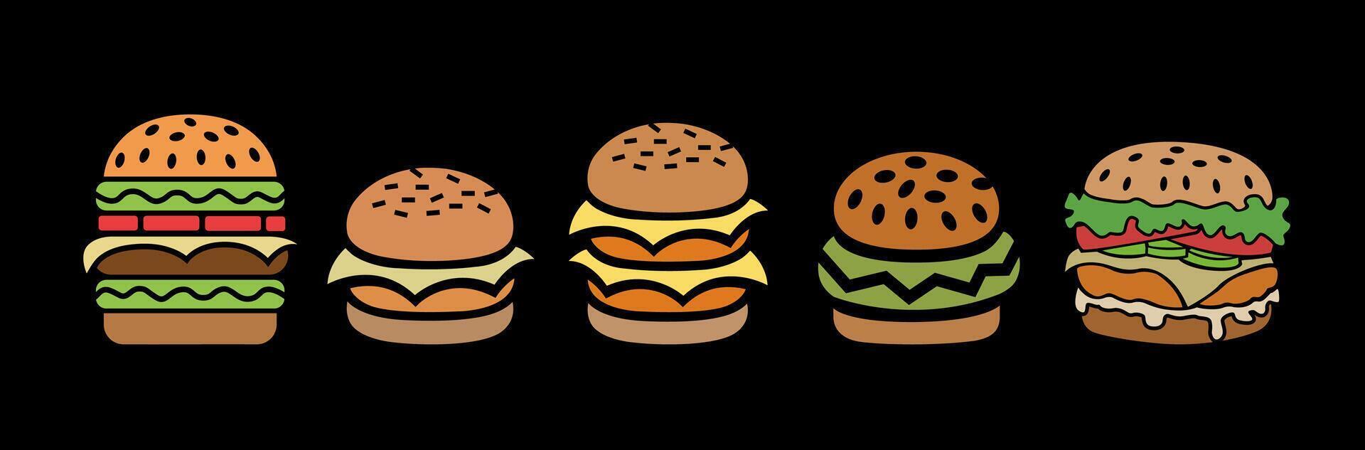 Variety of Burger Icons and Illustrations vector