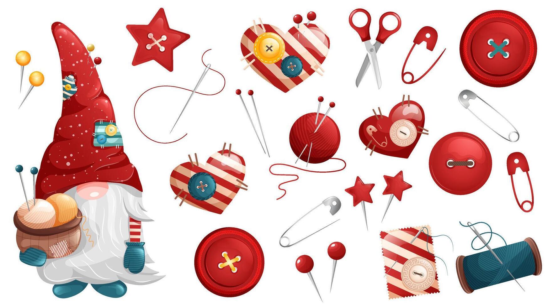 Gnome with red hat and crafting supplies vector