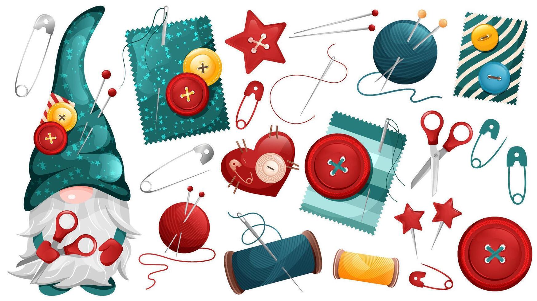 Gnome with buttons and sewing supplies vector