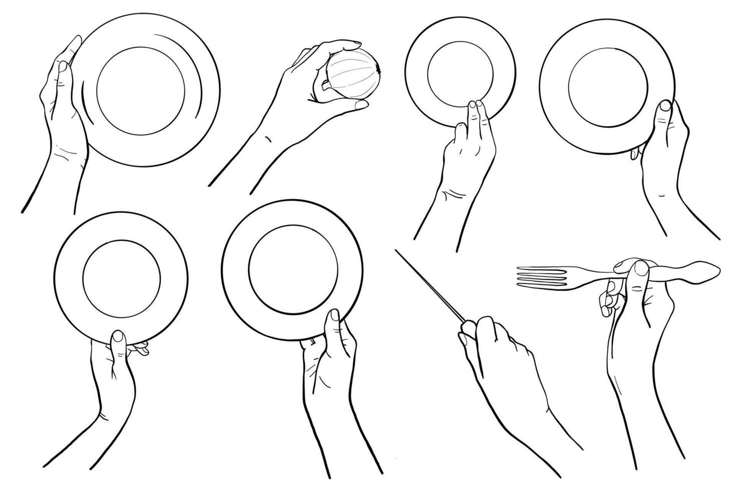 Cooking Chef Hands Gestures Line Illustration Set vector