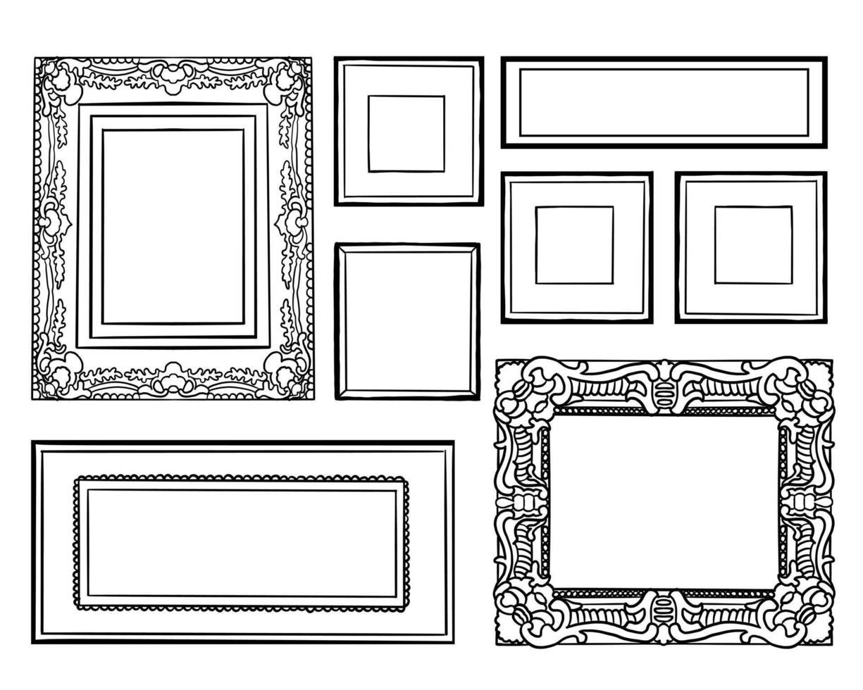 Hand Drawn Picture Frames Line Set in Vintage Style vector