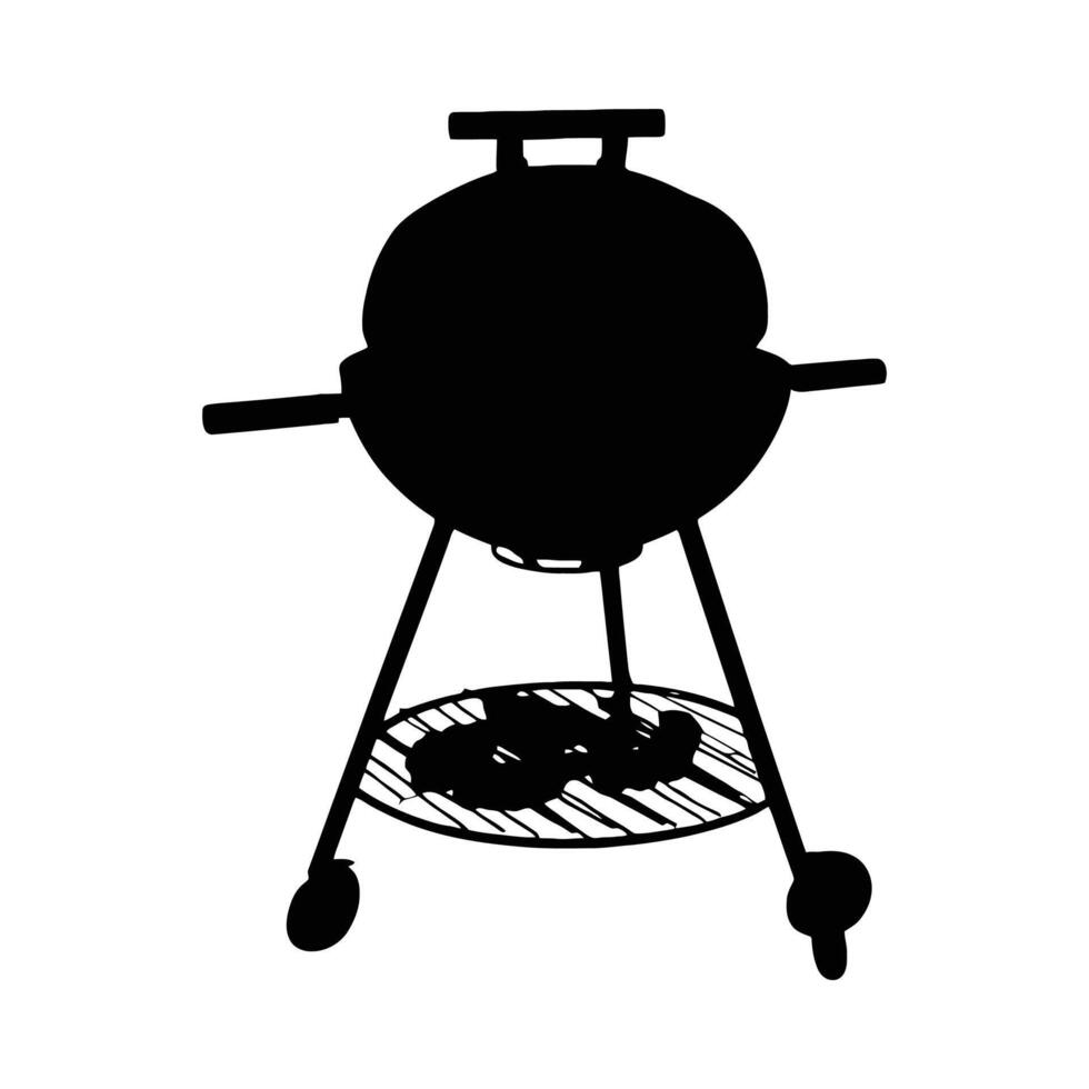 Round kettle bbq grill silhouette vector