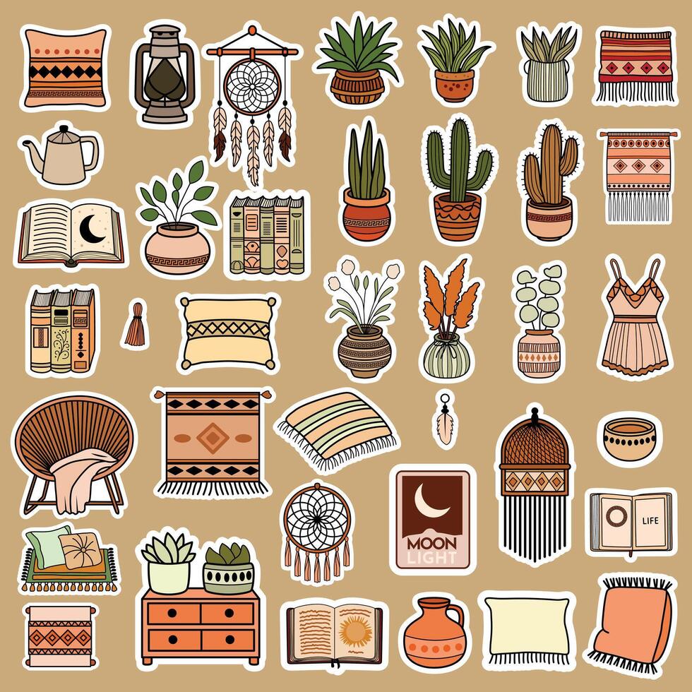 Stylish home decor elements and plants vector