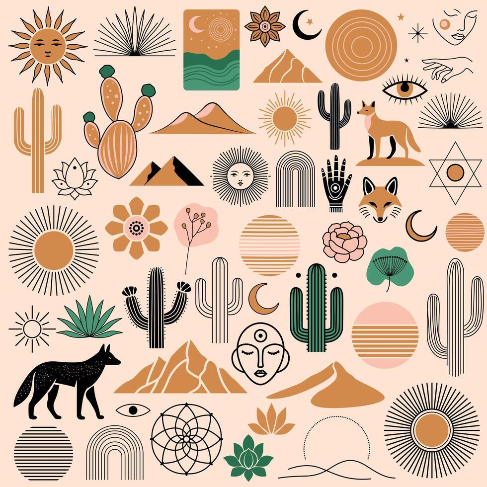 Colorful desert-themed vector art collection