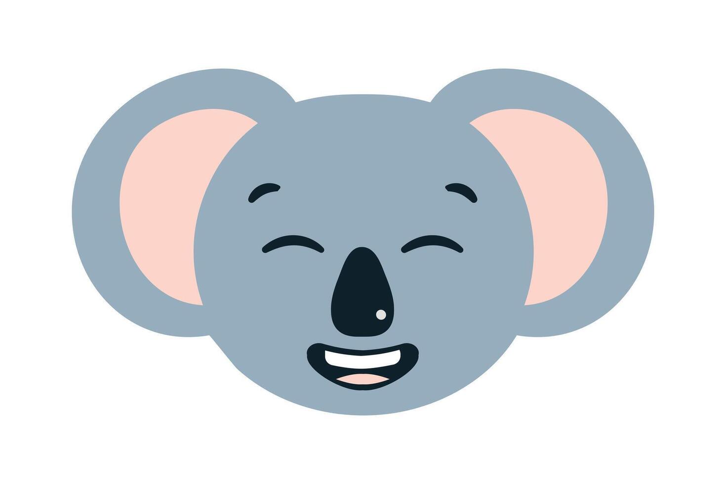 Koala with happy, Laughing expression. Marsupial Australian Animal with closed eyes, wide smile. Joyful, cheerful Head. Cartoon for icons, sticker, emoji, children books. Isolated. illustration vector