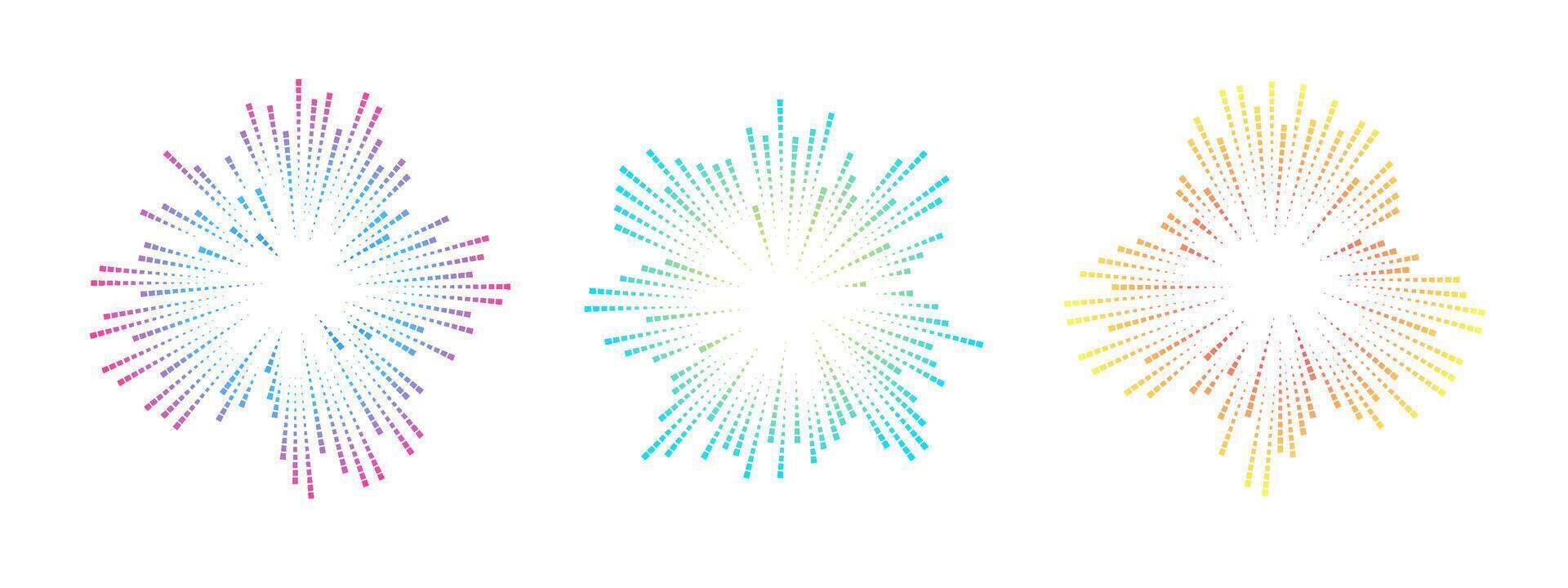 Three colorful soundwave circles radiate outward. Each circle features vibrant lines in various hues, symbolizing music and sound waves. . vector