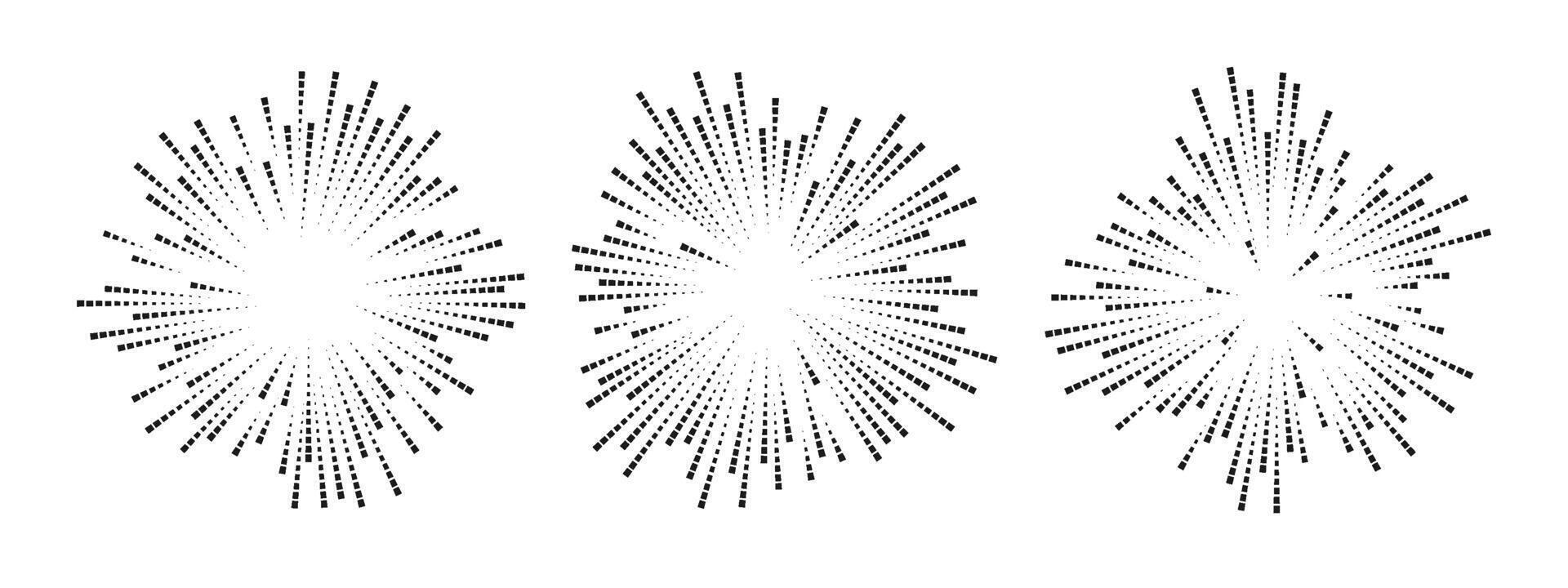 Abstract sound waves represented by circular patterns. Three distinct waveforms radiate outward, symbolizing music and sound dynamics. . vector