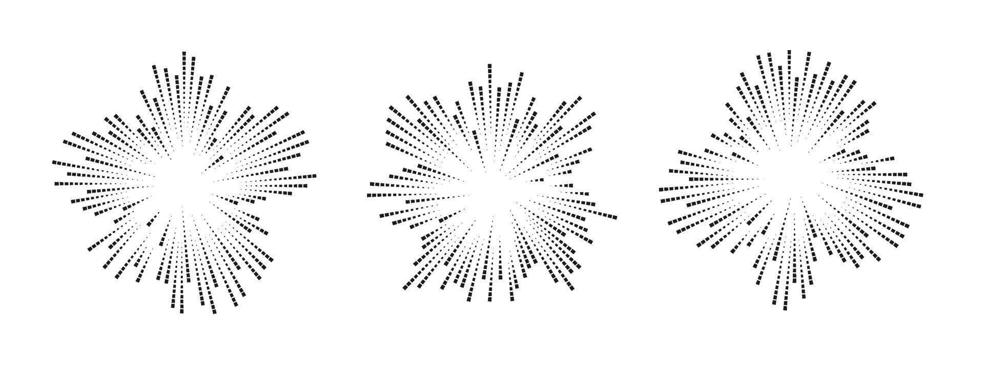 Abstract representation of sound waves in circular patterns. Three distinct waveforms radiate outward, symbolizing music and sound dynamics. . vector