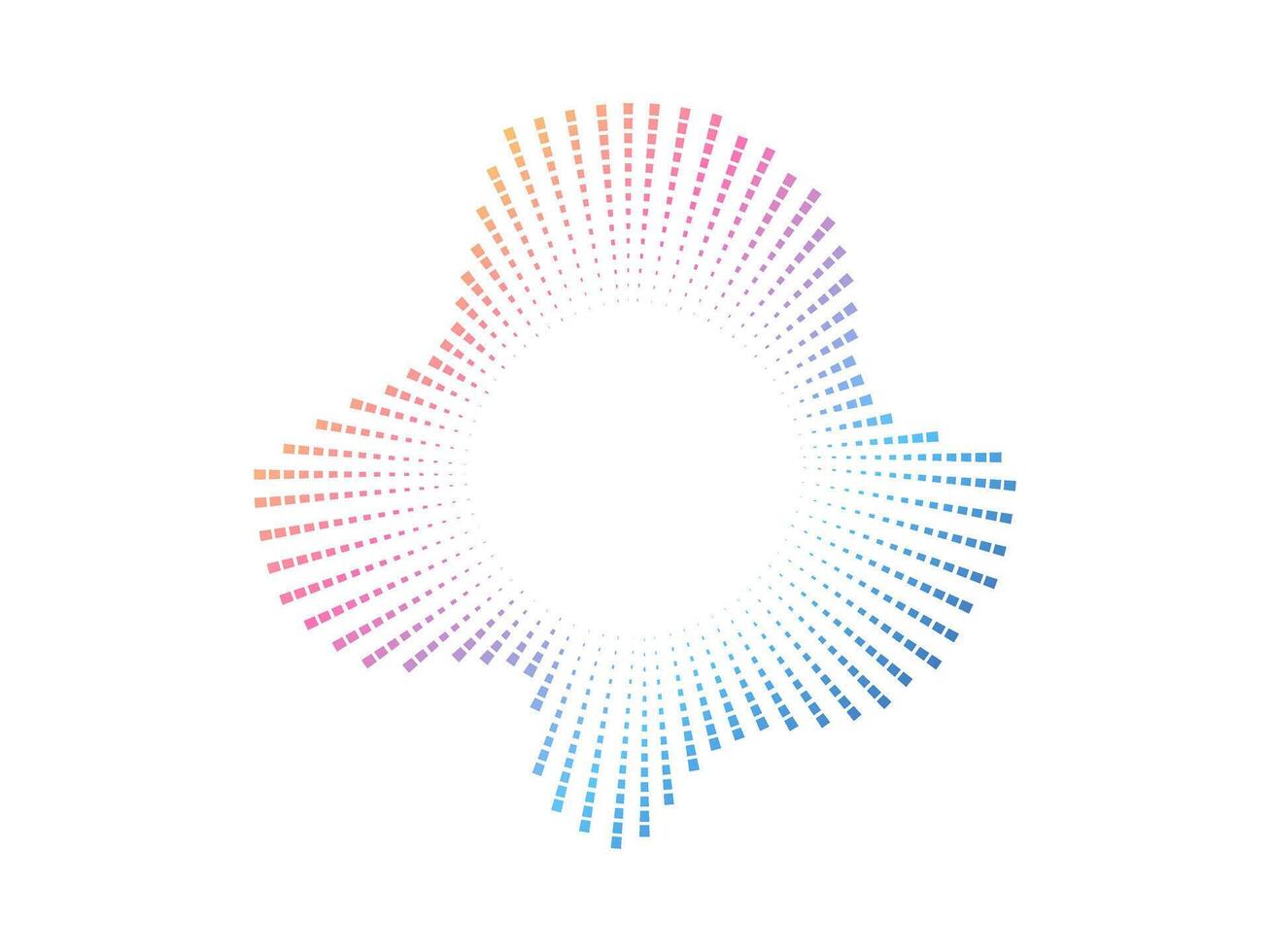 Circular audio wave color pattern created with dots. The design represents neon sound waves and music visualization in a minimalist style. vector