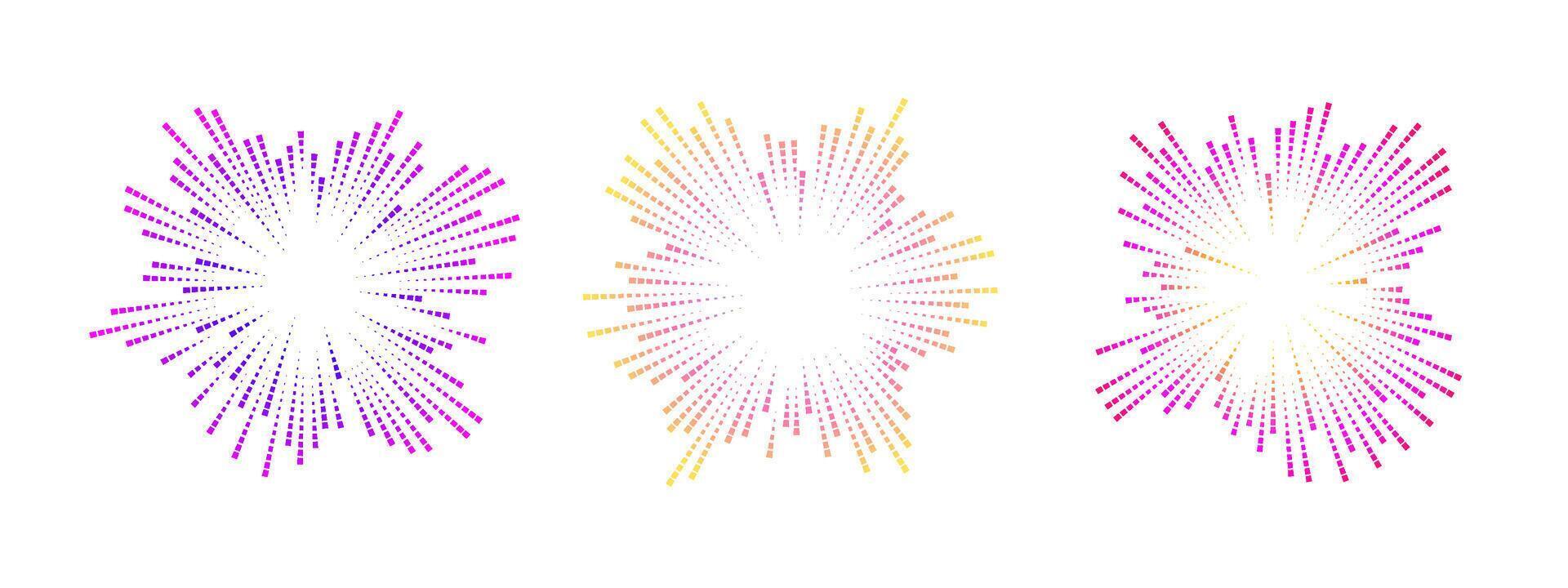 Abstract sound waves represented by colorful circular patterns. The design features three distinct wave forms radiating outward in vibrant hues vector