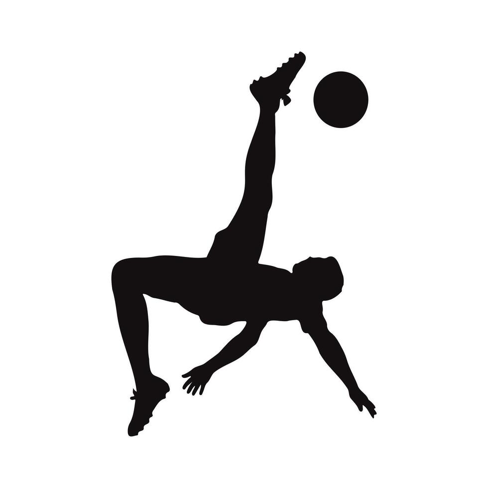 Silhouette of a soccer player performing a bicycle kick, dynamic action shot against a white background, showcasing athleticism and skill. vector