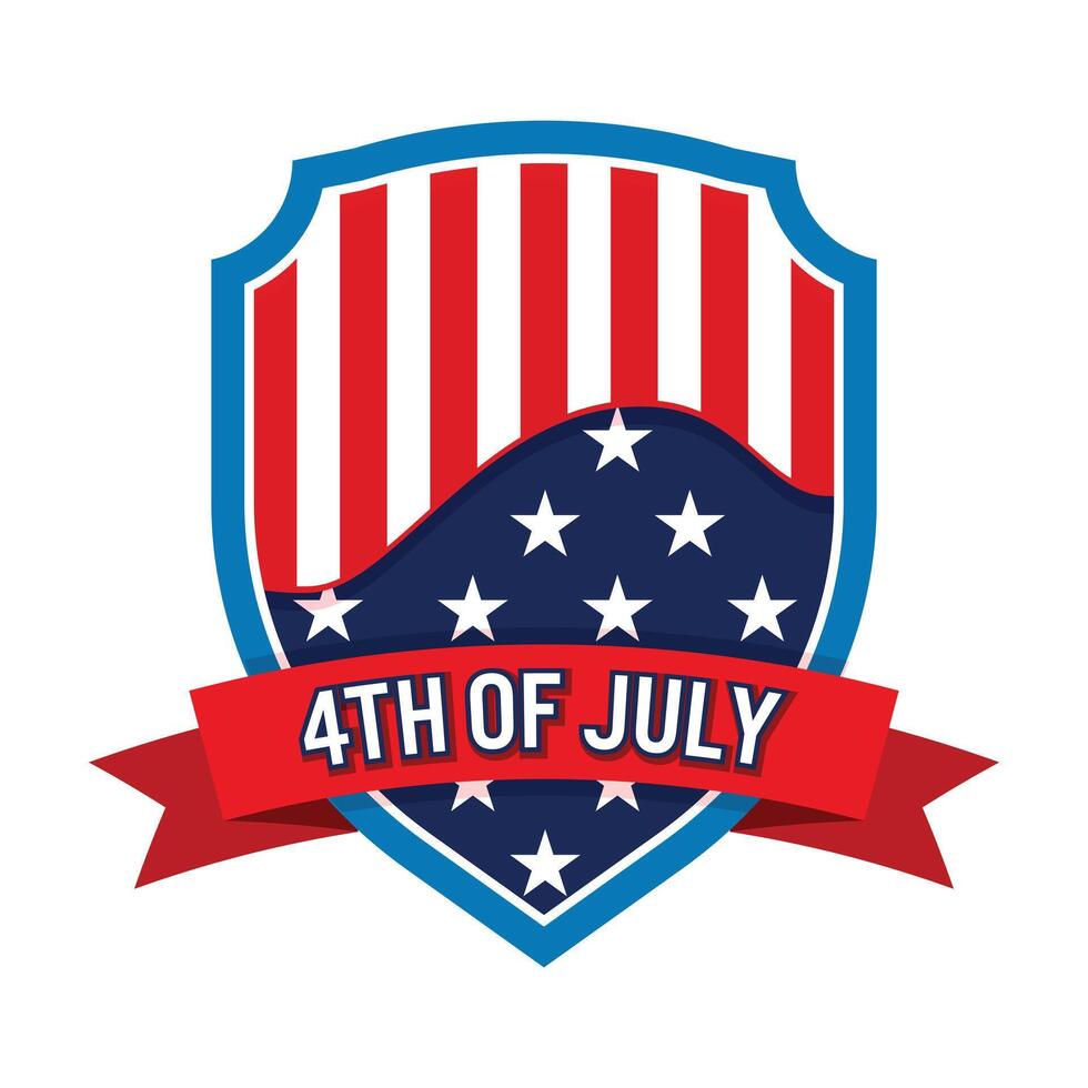 July 4th Shield badge emblem, american flag Color Red White and blue, patriotic design, USA Independence Day 4th of July Celebration. vector