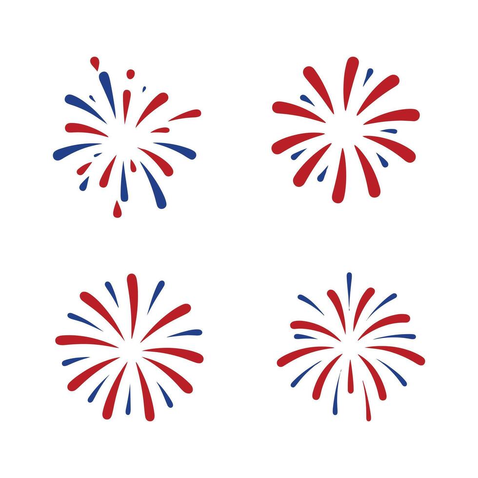 Four Patriotic Fireworks burst Icons for Fourth of July American independence day. vector
