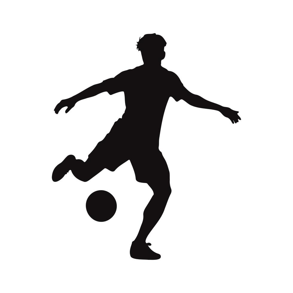 Silhouette of a soccer player skillfully juggling a ball, dynamic pose, isolated on white background, athletic movement, sports action, black and white graphic. vector