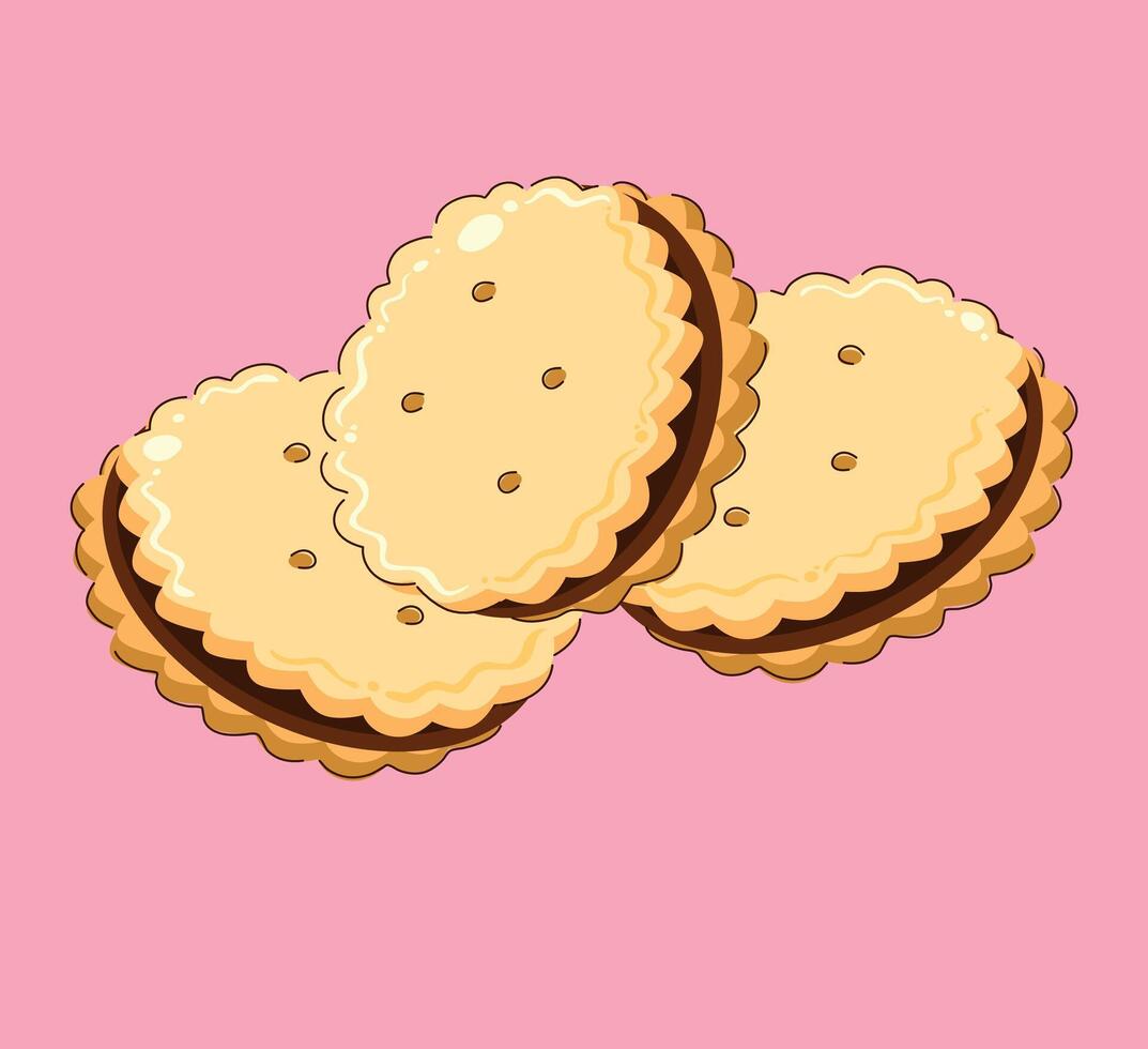 Delicious and Creamy CreamFilled Cookies Perfectly Set Against a Charming Pink Background vector