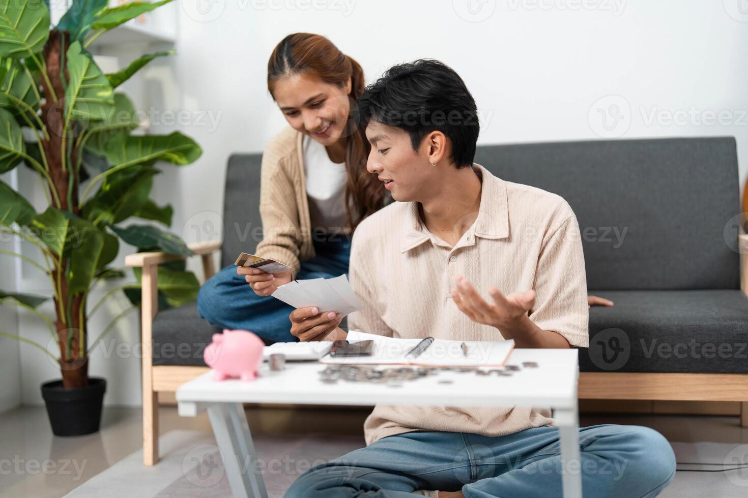 Effective Financial Communication. Couple discussing financial decisions with paperwork. photo