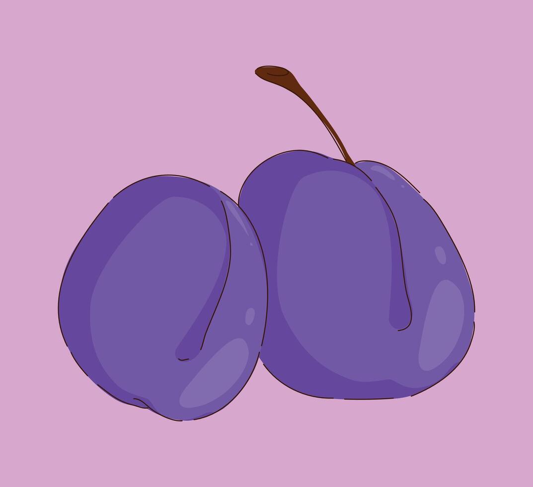 Stylized Purple Plums Featuring Bright Colors on a Soft Pink Background for an Artistic Touch vector