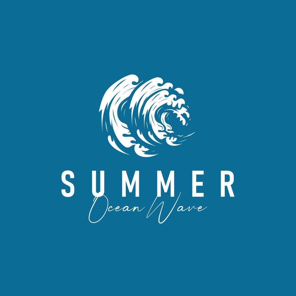 summer vacation with minimalist beach summer logo concept with palm tree and ocean logo illustration template vector