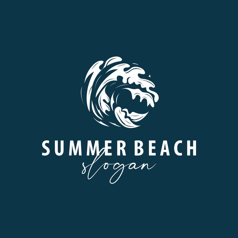 summer vacation with minimalist beach summer logo concept with palm tree and ocean illustration template vector