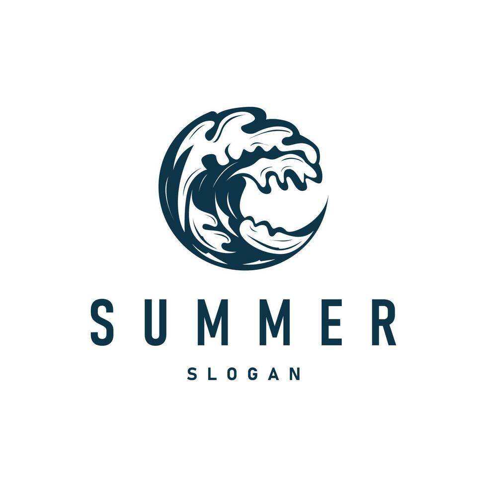 summer vacation beach summer logo concept with palm tree and ocean wave logo concept illustration symbol template vector