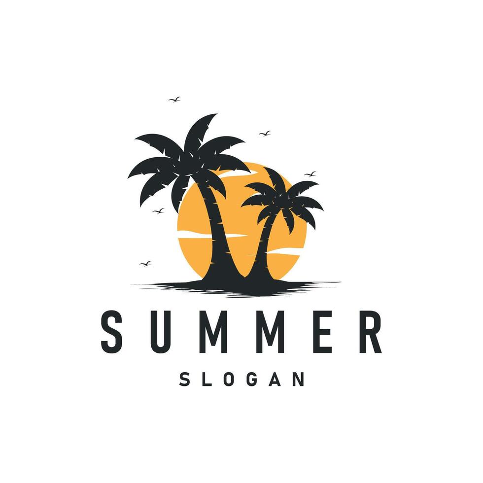 summer vacation with minimalist beach summer logo palm tree and ocean logo concept illustration symbol template vector