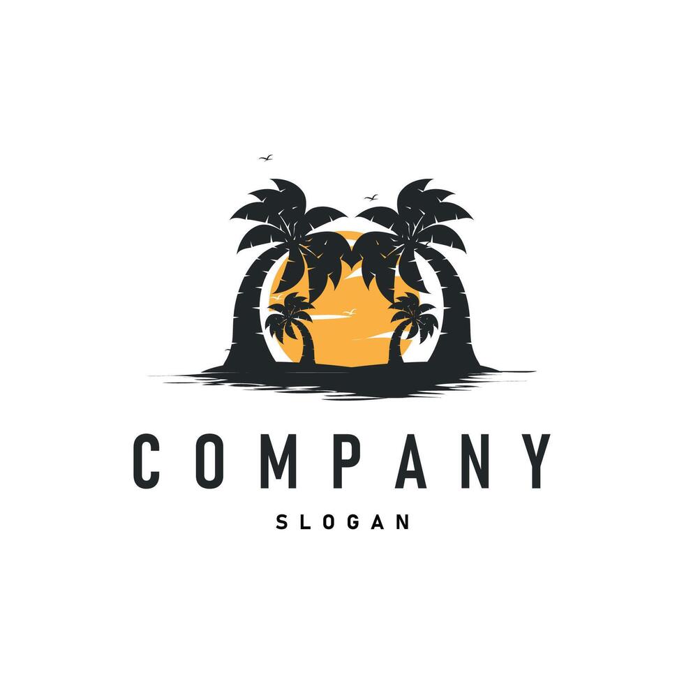 summer vacation with minimalist beach summer logo concept with palm tree and ocean template vector