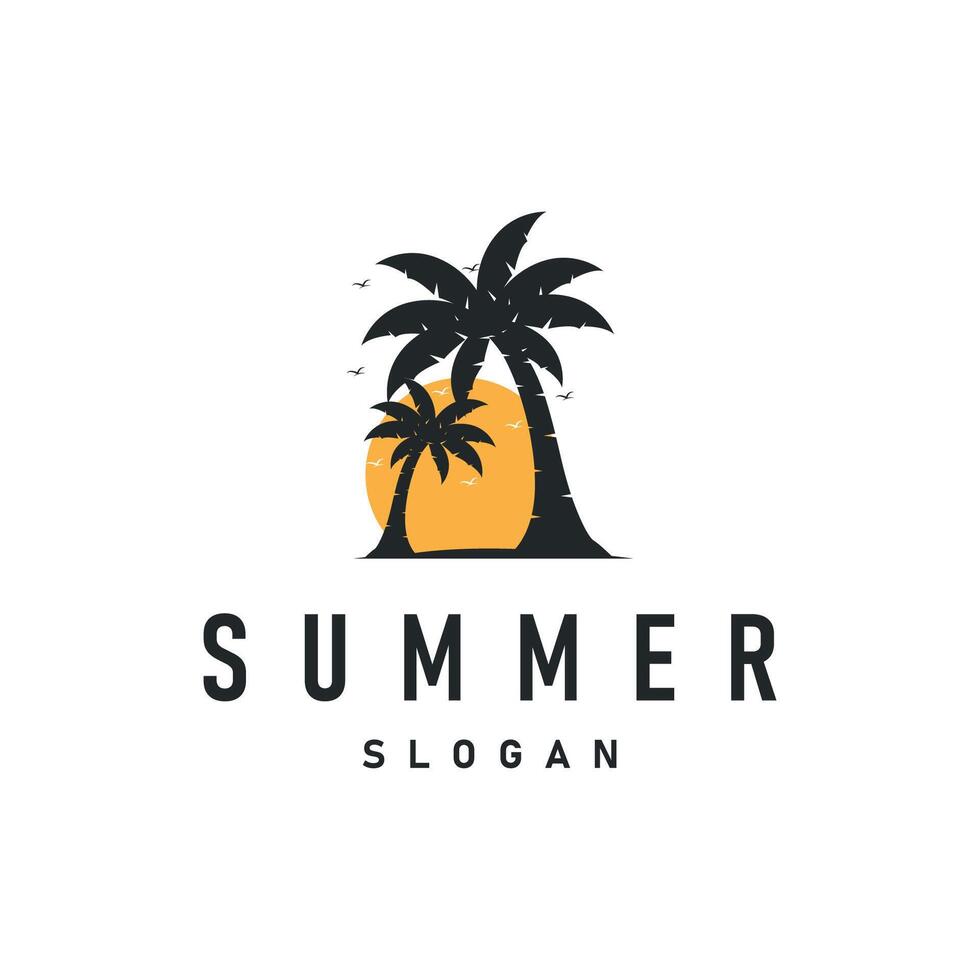 summer vacation with minimalist beach summer logo with palm tree and ocean logo concept illustration symbol template vector