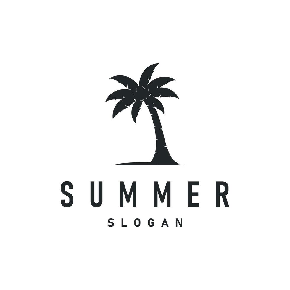 summer vacation beach summer logo with palm tree and ocean logo concept illustration symbol template vector