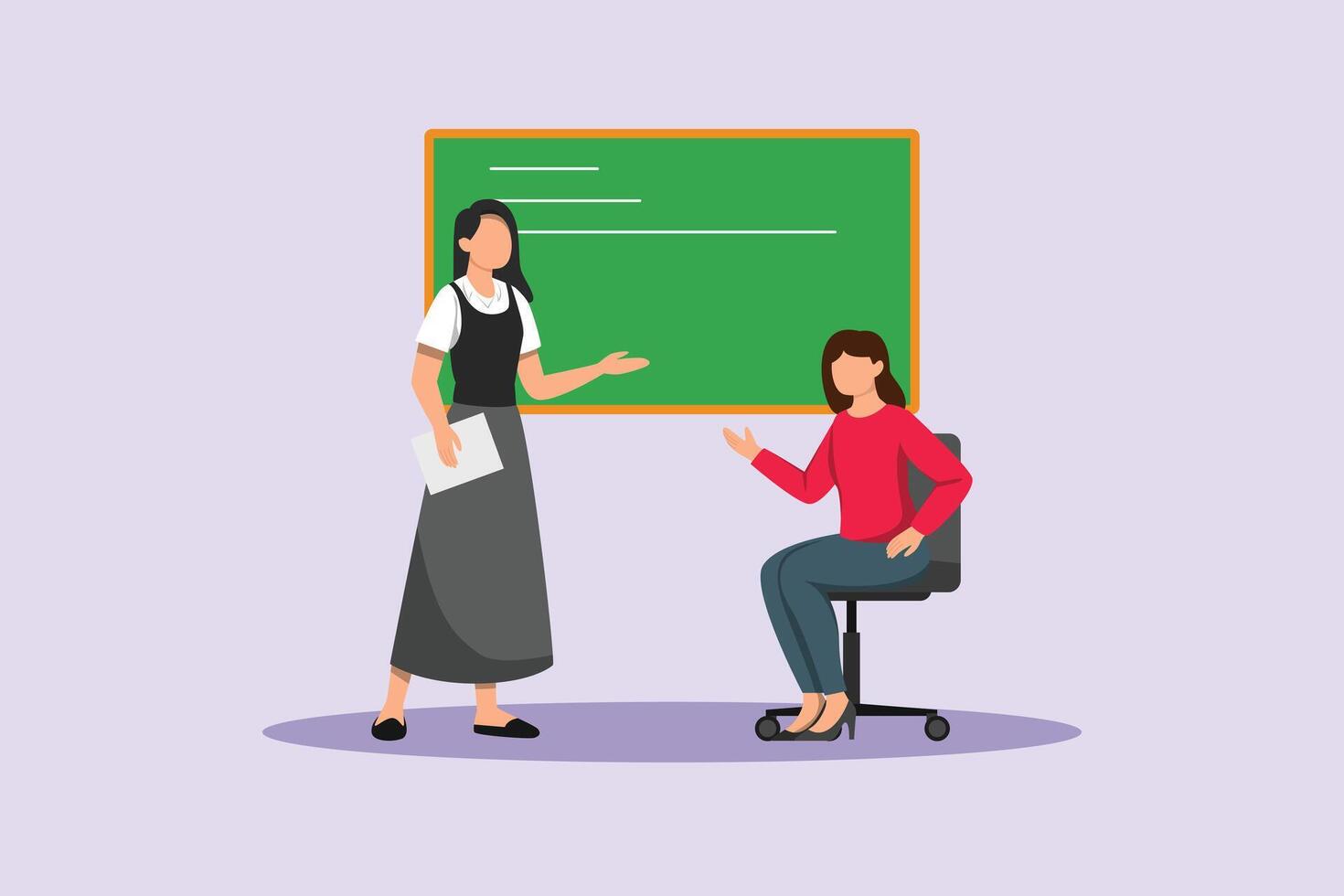 Teacher talking to student in classroom vector