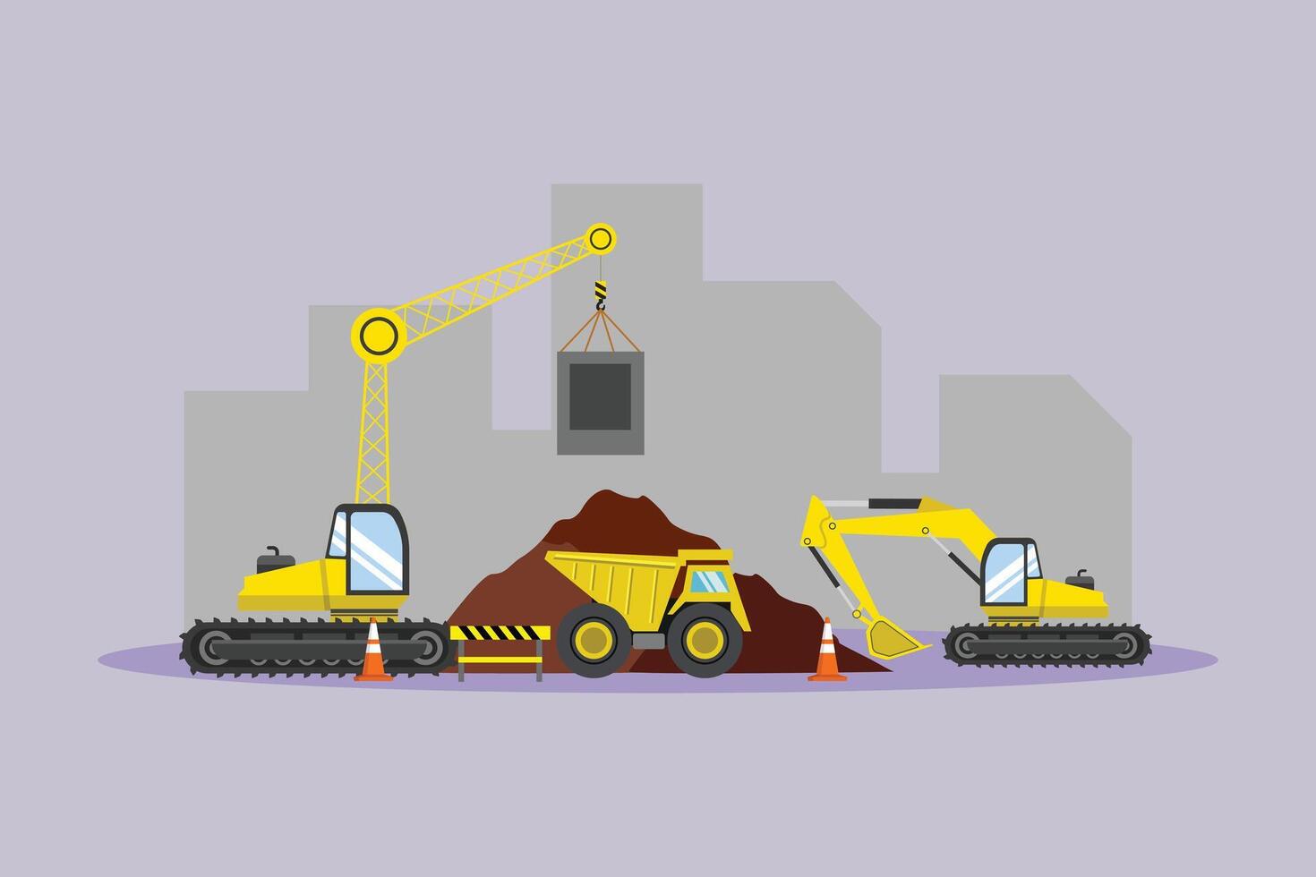 Construction equipment on a work site vector