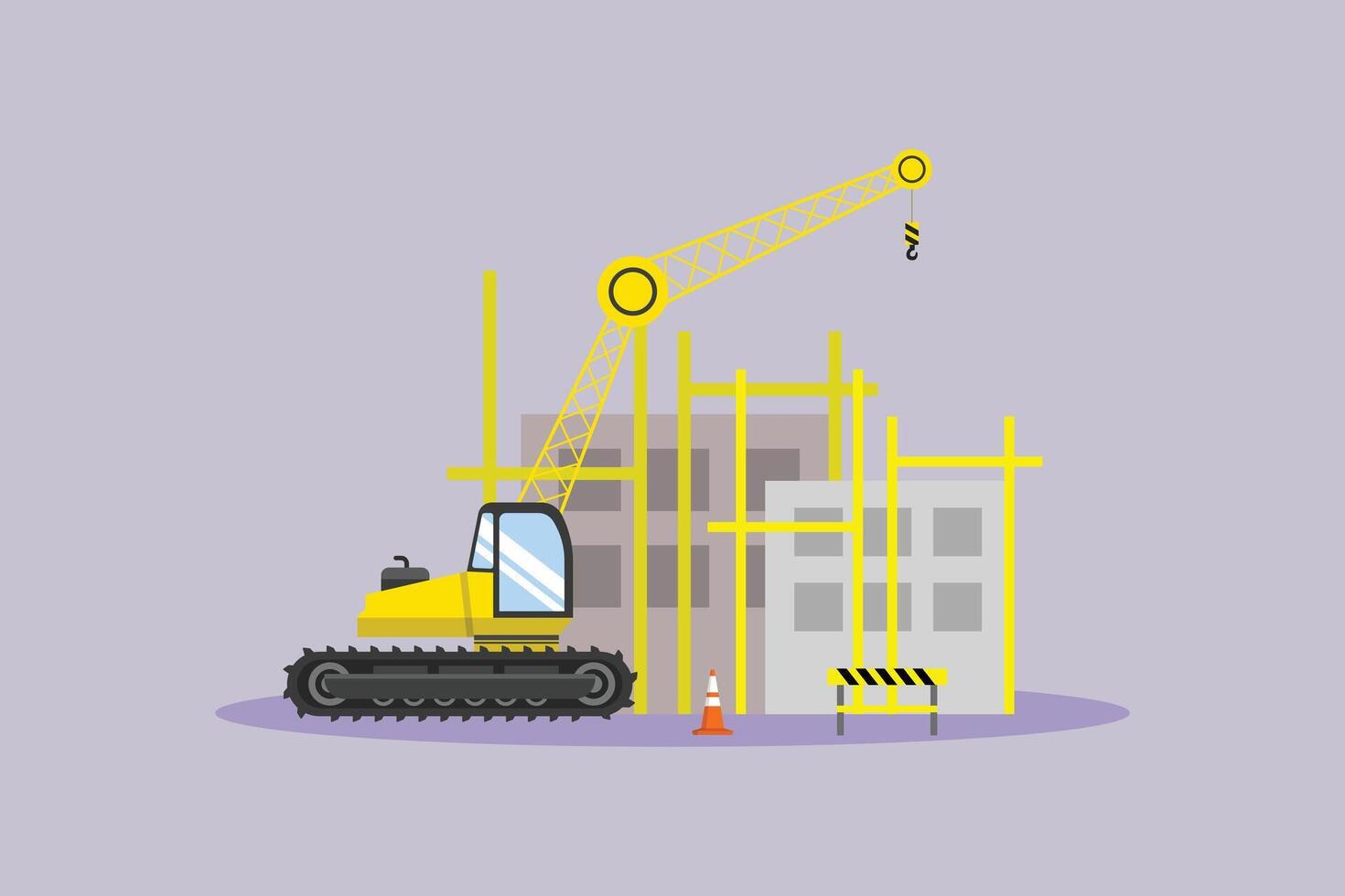 Crane and construction vehicle at site vector