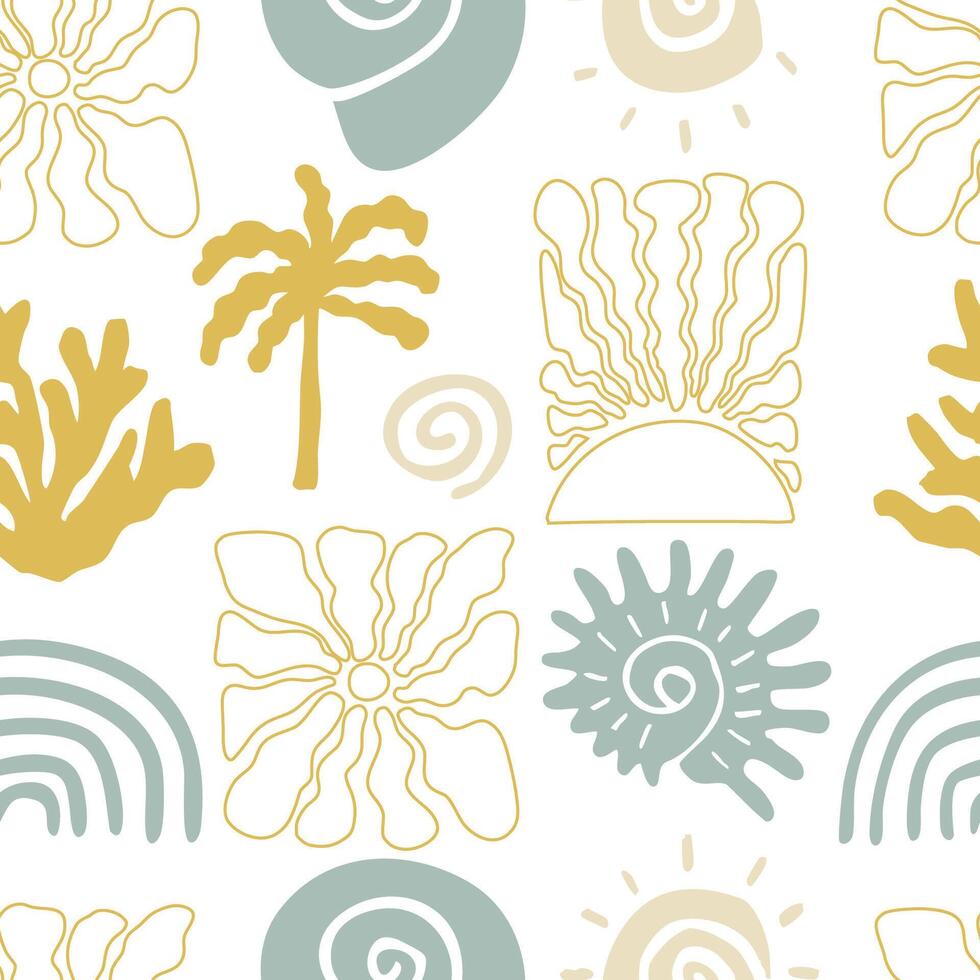 summer seamless pattern with shell,sun,coconut tree,shell vector