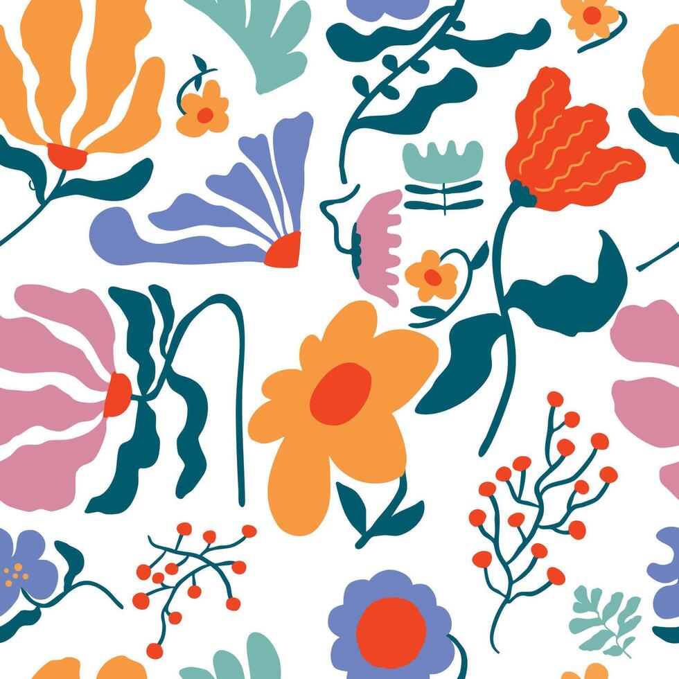 color wavy groovy flower seamless pattern in naive style vector