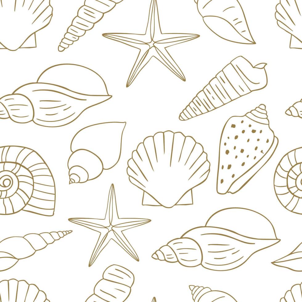 line summer seamless pattern with shell on white background vector