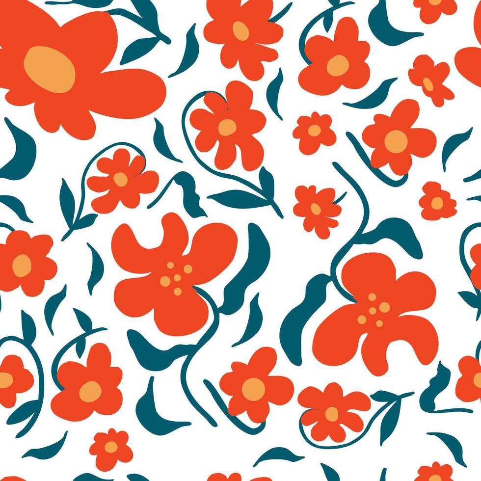 red wavy groovy flower seamless pattern vector