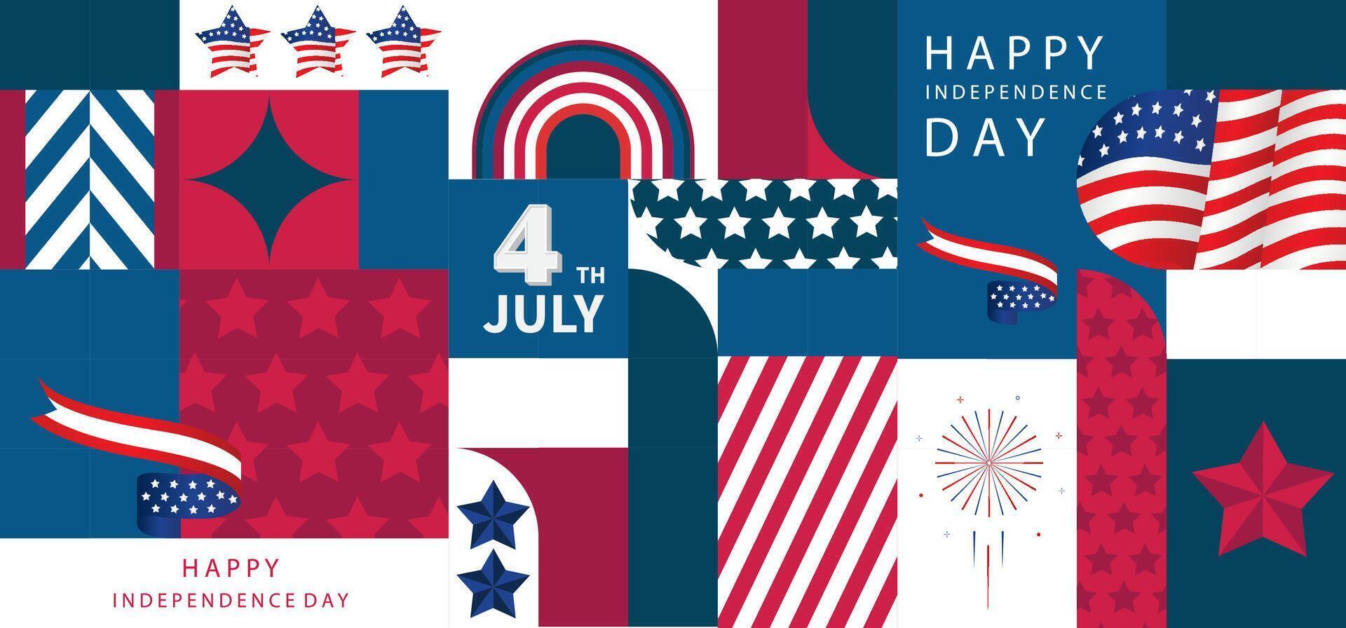 Geometric 4th of July Independence Day background with rainbow for A4 horizontal design vector