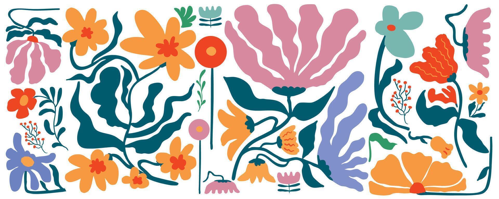 color wavy groovy flower banner background in naive style vector