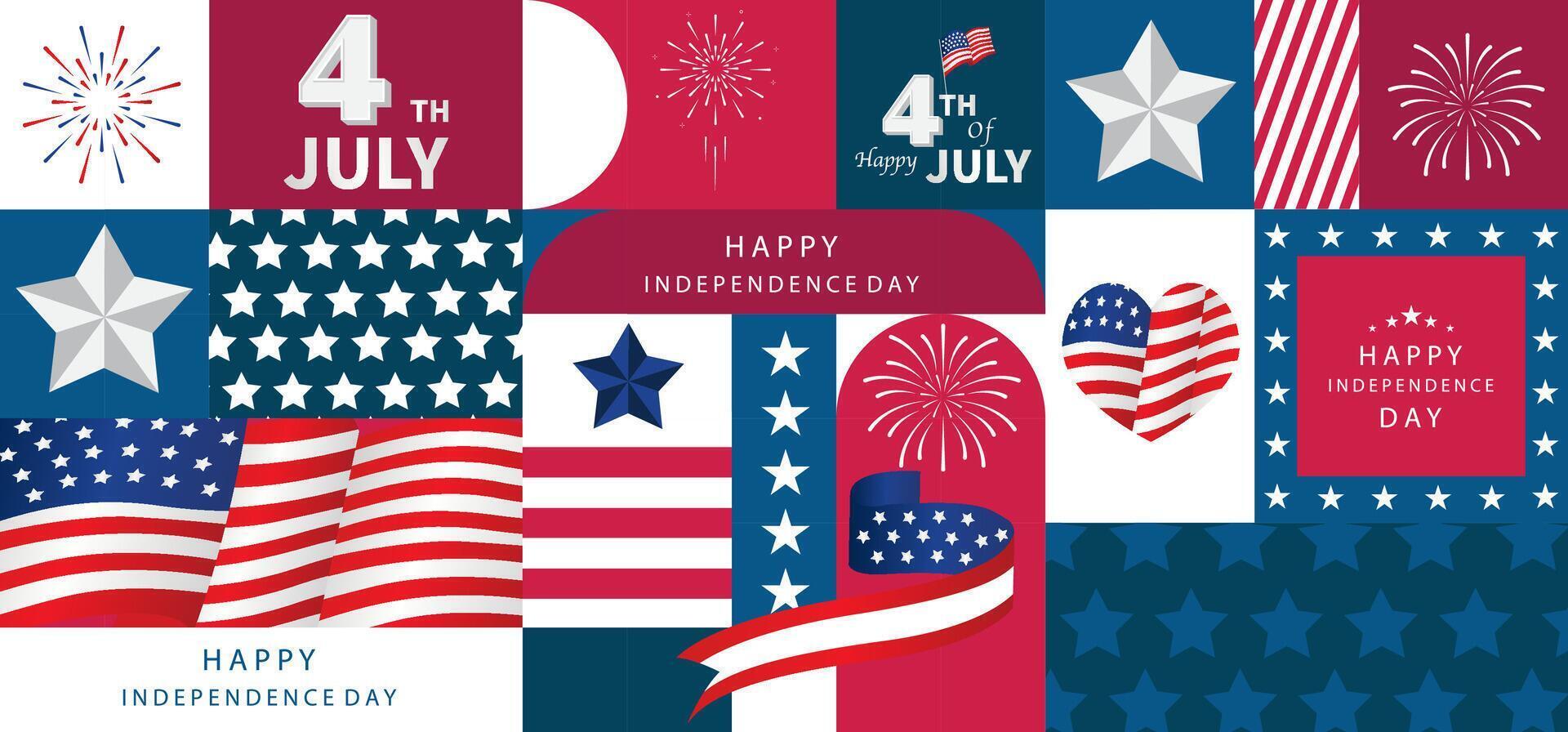 Geometric 4th of July Independence Day background with heart for A4 horizontal design vector