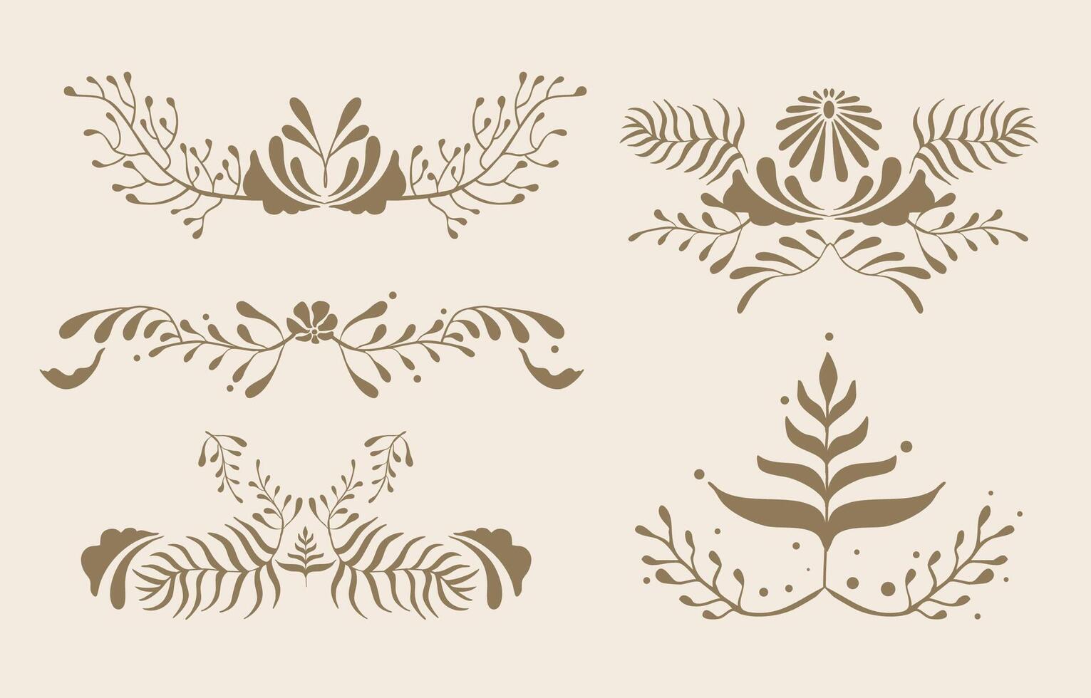 Retro flower and leaves wild border element object in wavy line style vector