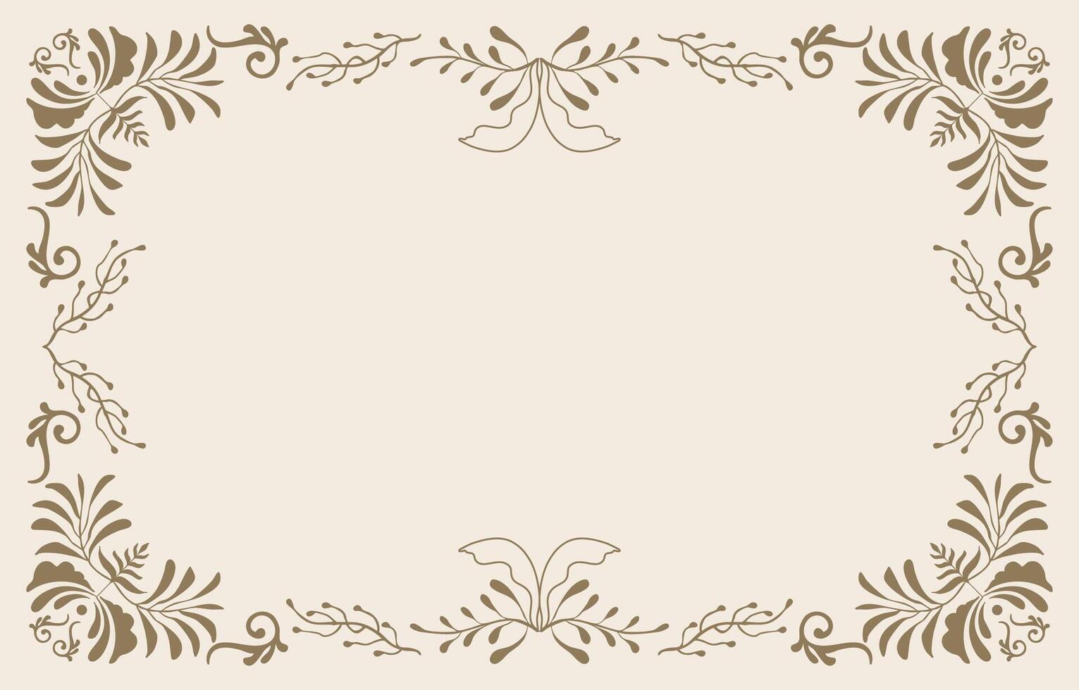 Horizontal Retro flower and leaves frame banner in wavy line style vector