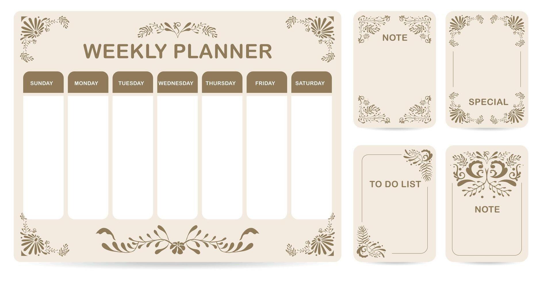 cute weekly planner background with art deco flower. illustration for kid and baby.Editable element vector