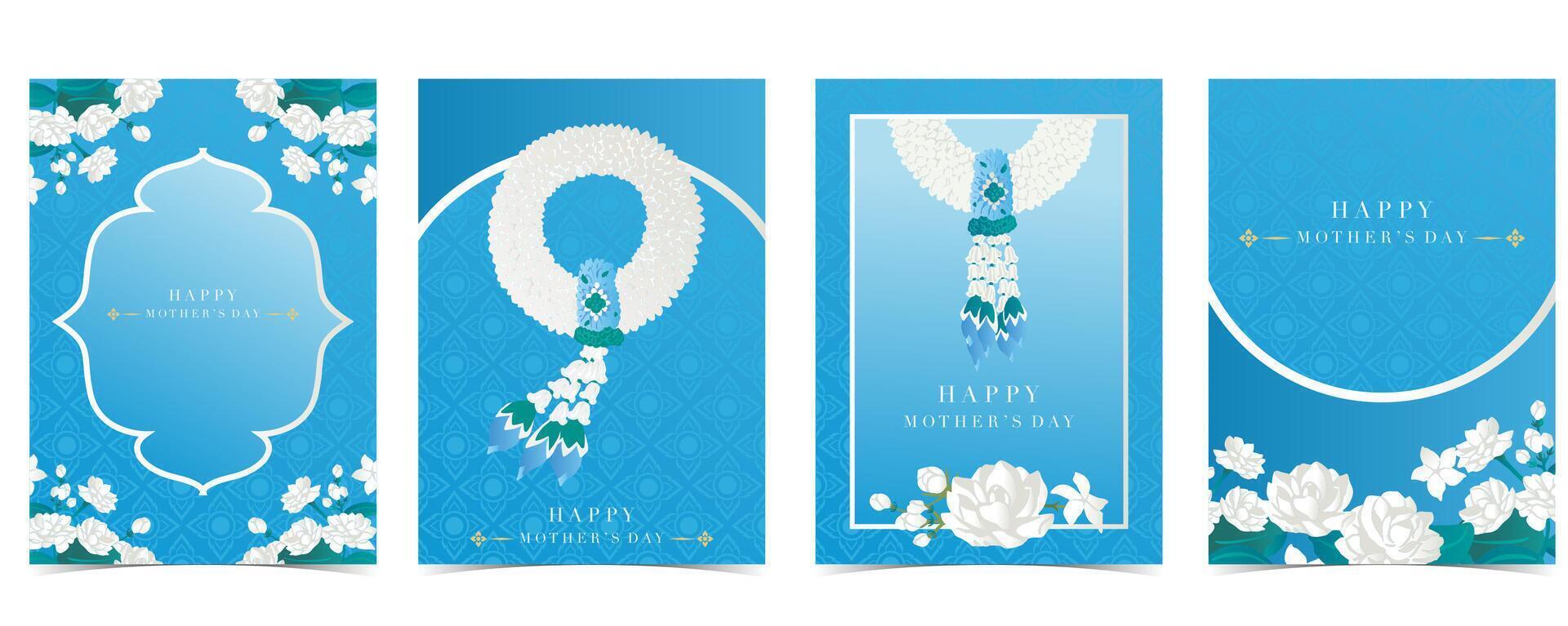 Set of mother day card with Jasmine flower and luxury frame for A4 vertical design vector