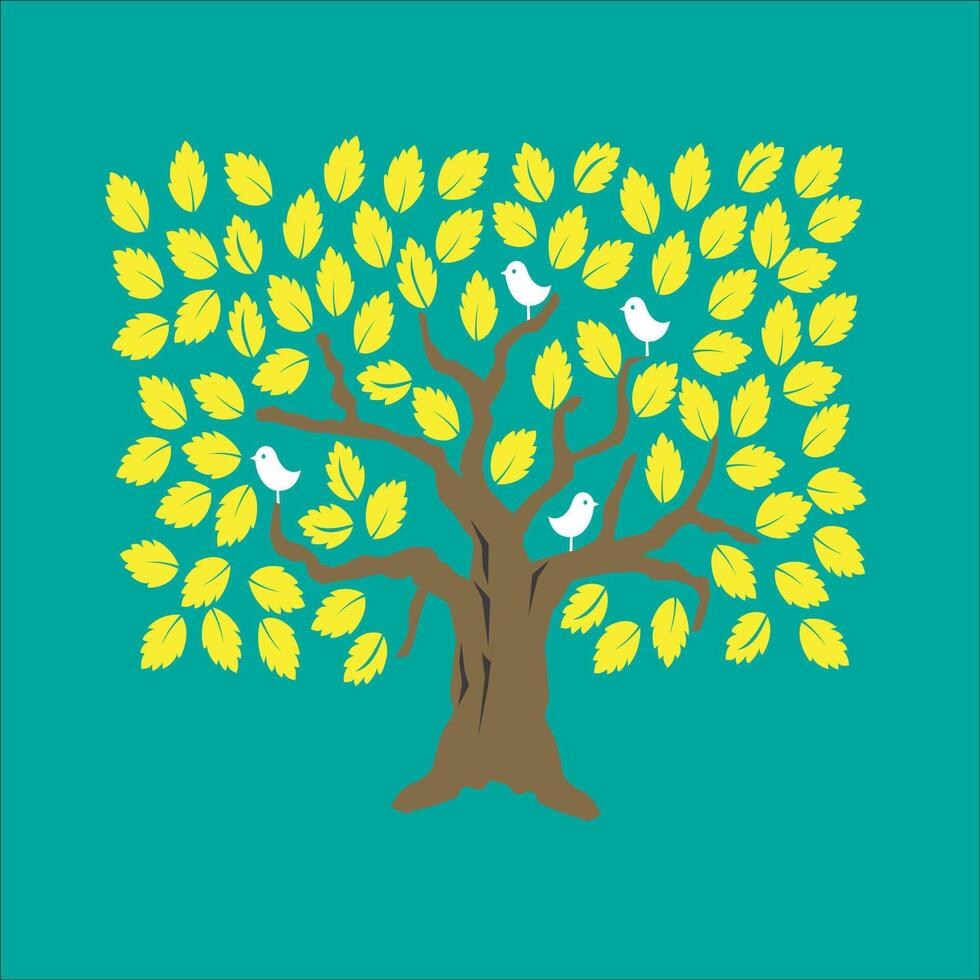 A tree with yellow leaves and birds vector