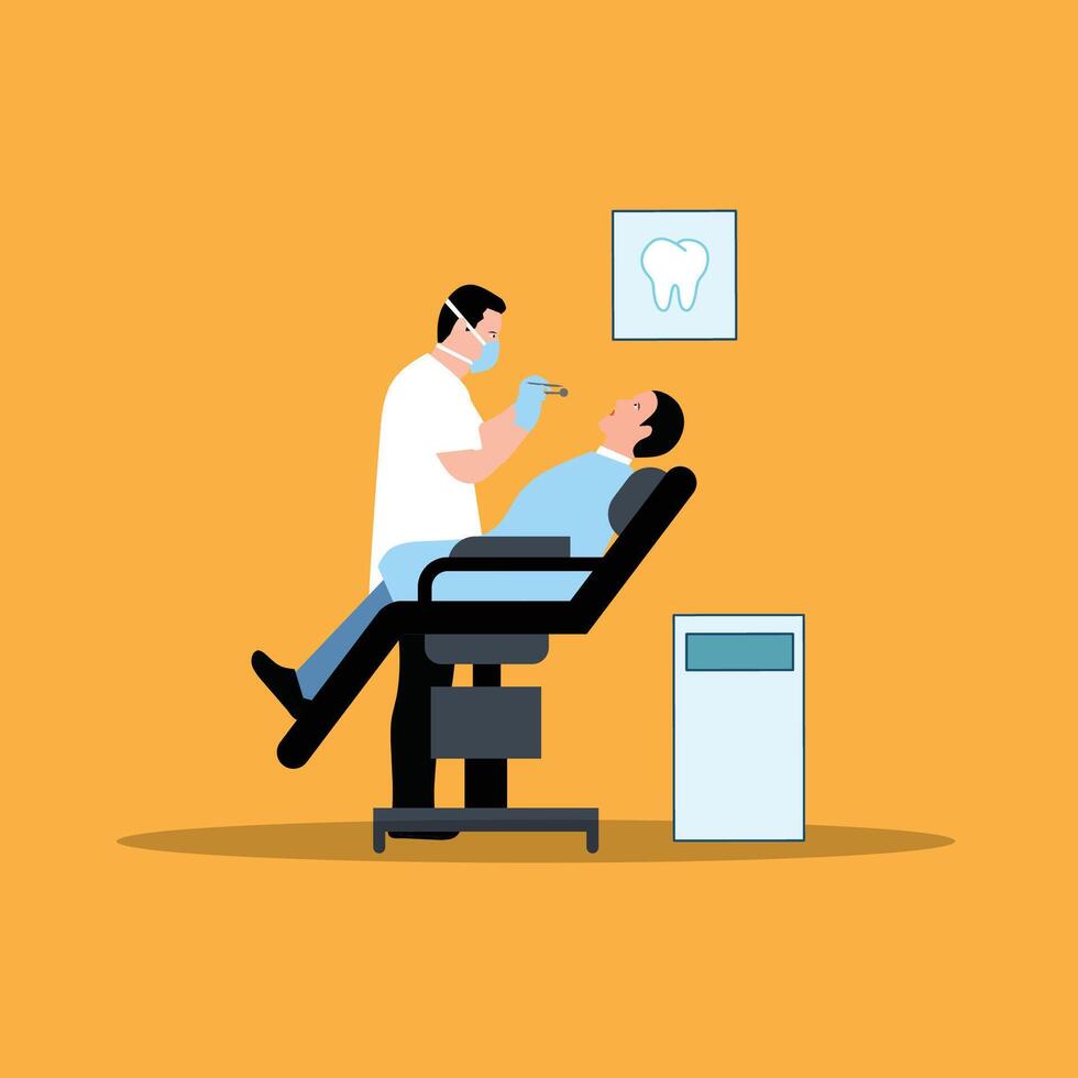 A man sitting in a dentist chair with a patient vector
