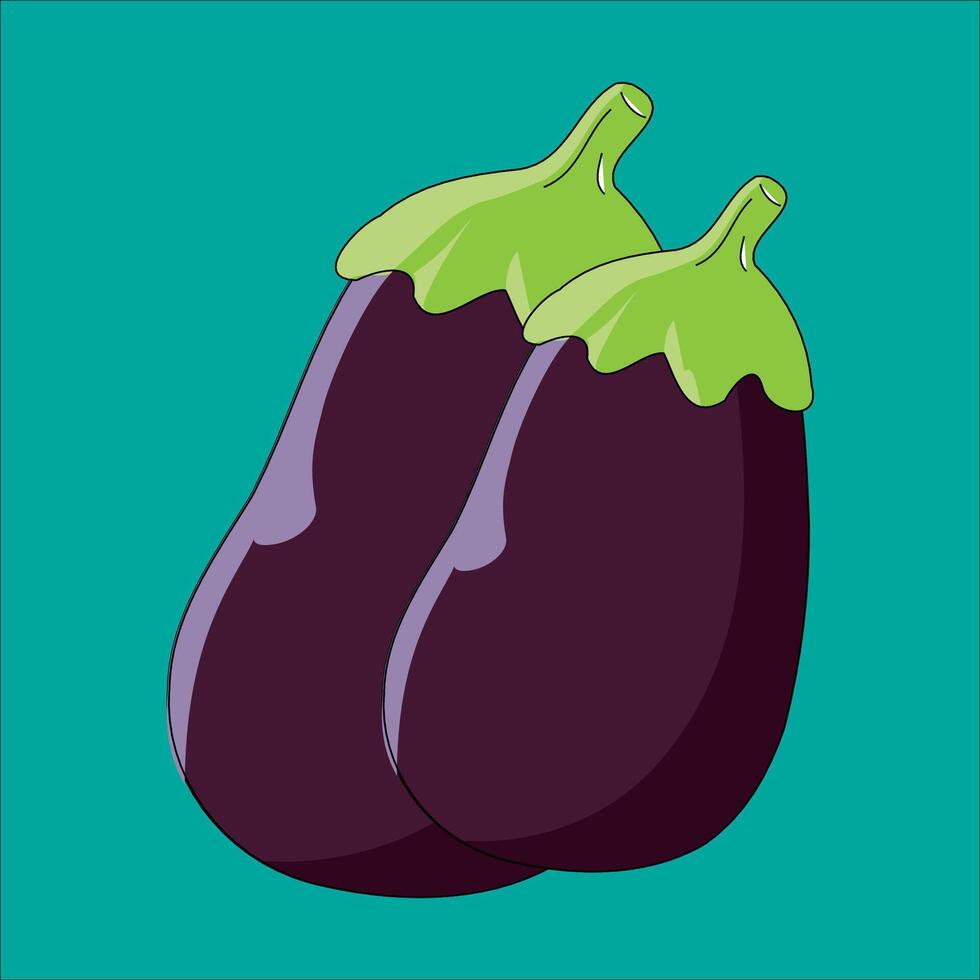 Two eggplants on a blue background vector